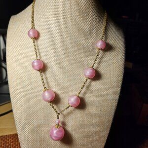 Vintage Pink Glass Ball Necklace form the 1950's